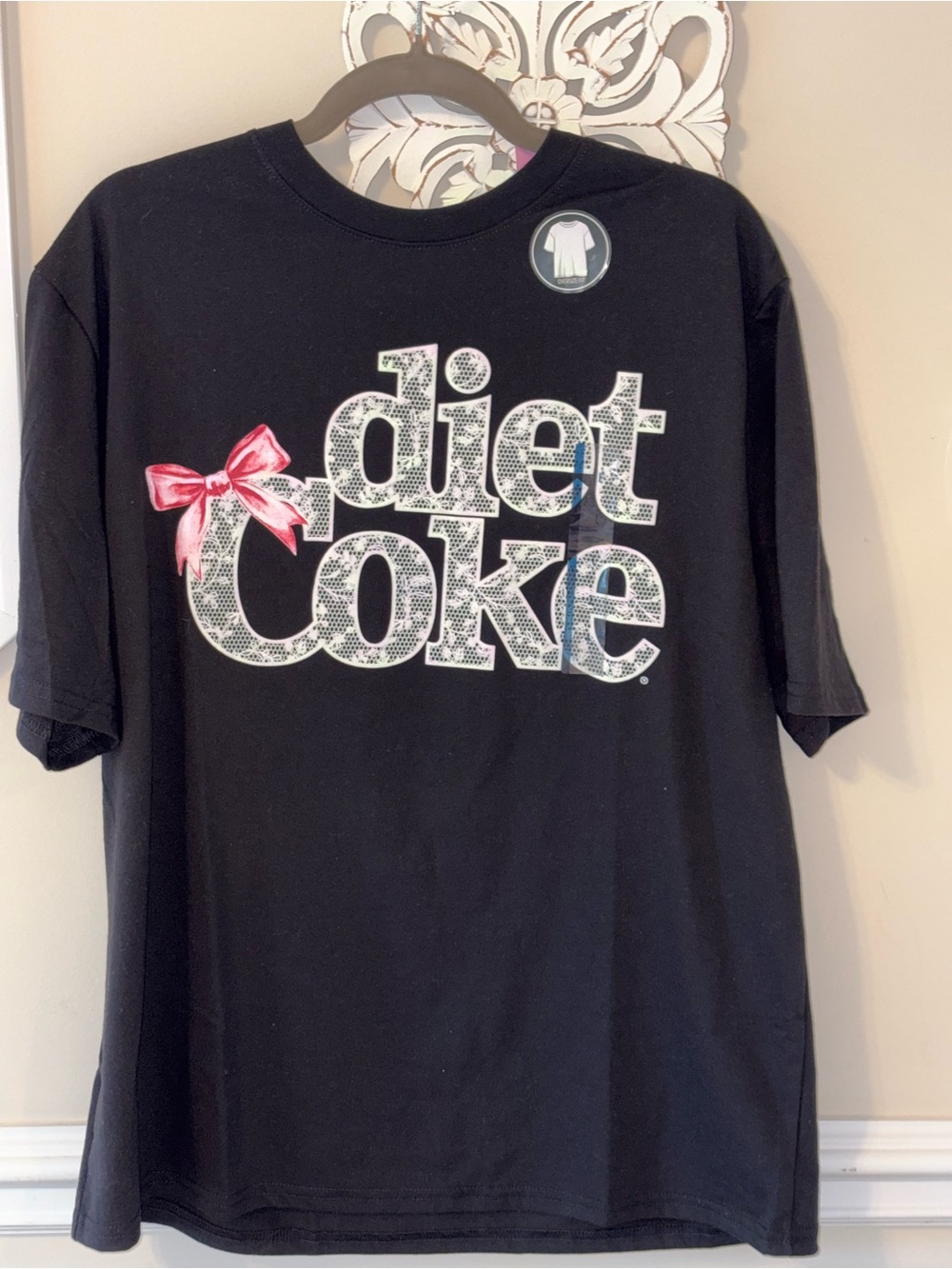 Coca Cola Black Short Sleeve Tee with Pink Bow Diet Coke Logo